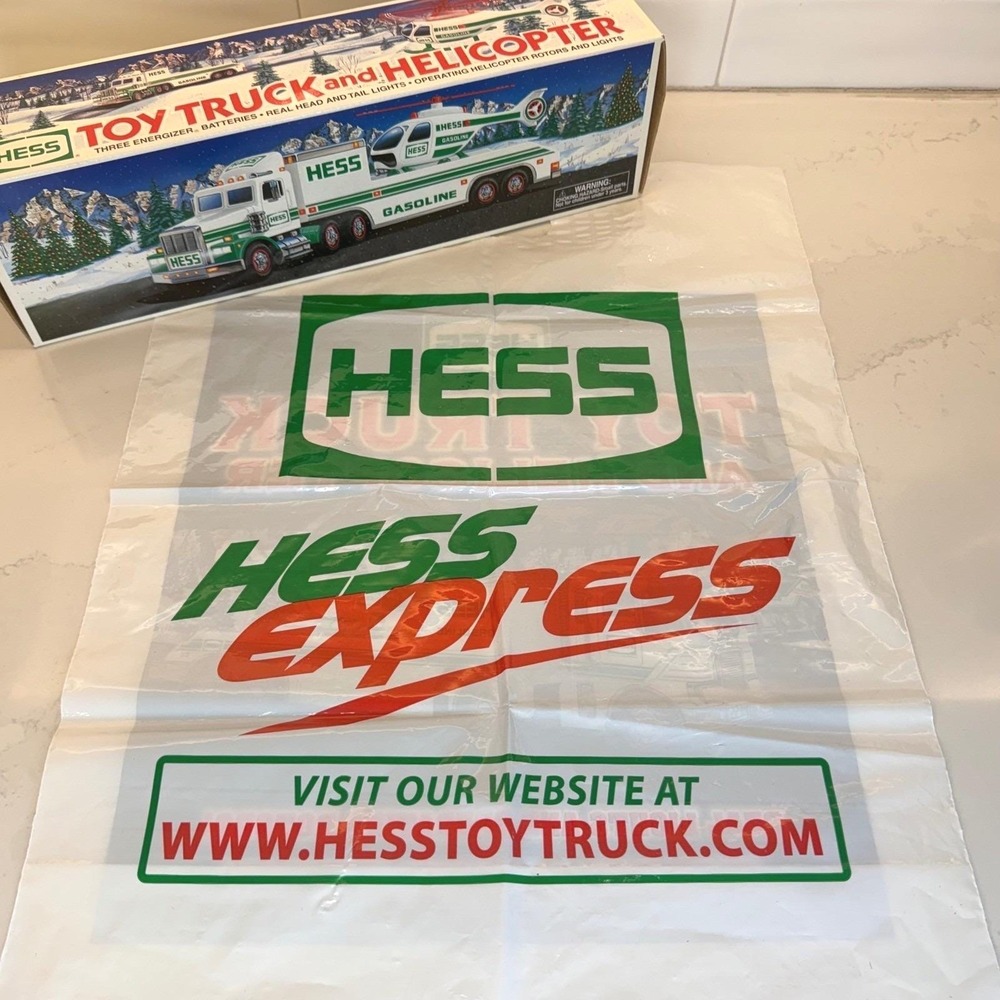 1995 Hess Toy Truck & Helicopter Vintage Collectible Original Box & Bag Tested